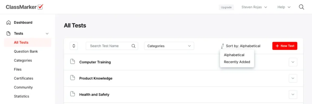 ClassMarker Dashboard with the generated tests