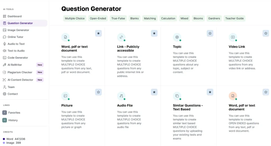 Quizbot AI dashboard