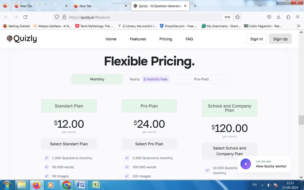 Quizbot AI or Quizly's pricing plan