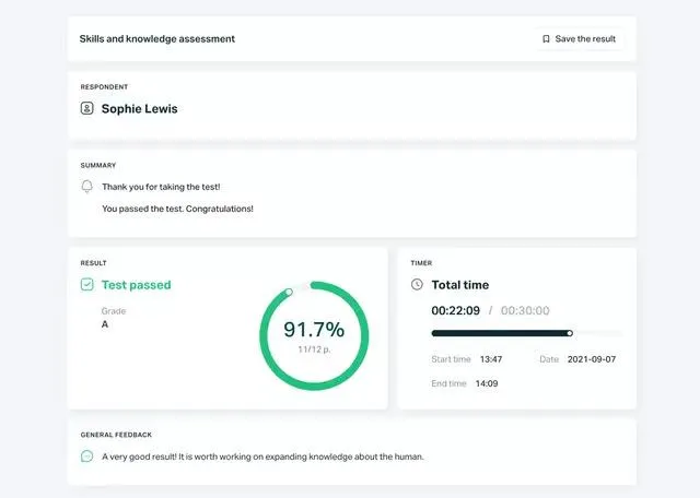 Grading system on Testportal